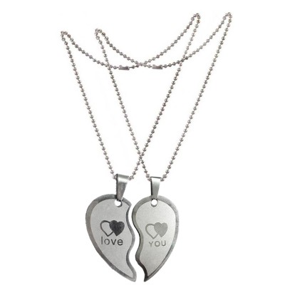 Two Pieces Couple Heart Shape Necklace by Menjewell 